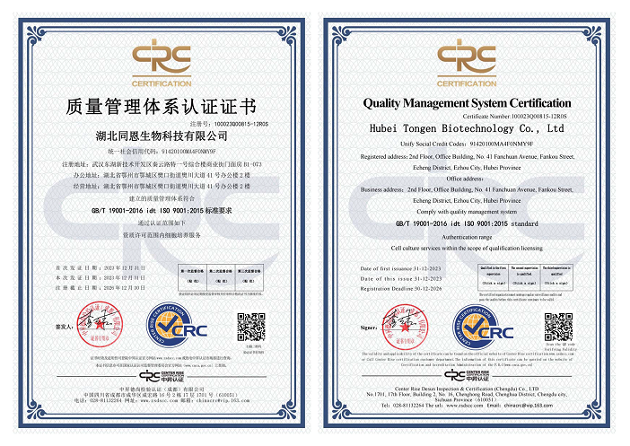ISO9001细胞培养质量管理认证